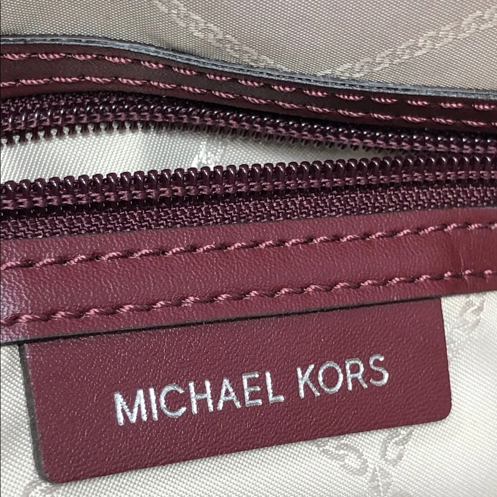 Michael Kors Kelsey Shoulder Tote Merlot Pebbled Leather SilverTone Hardware